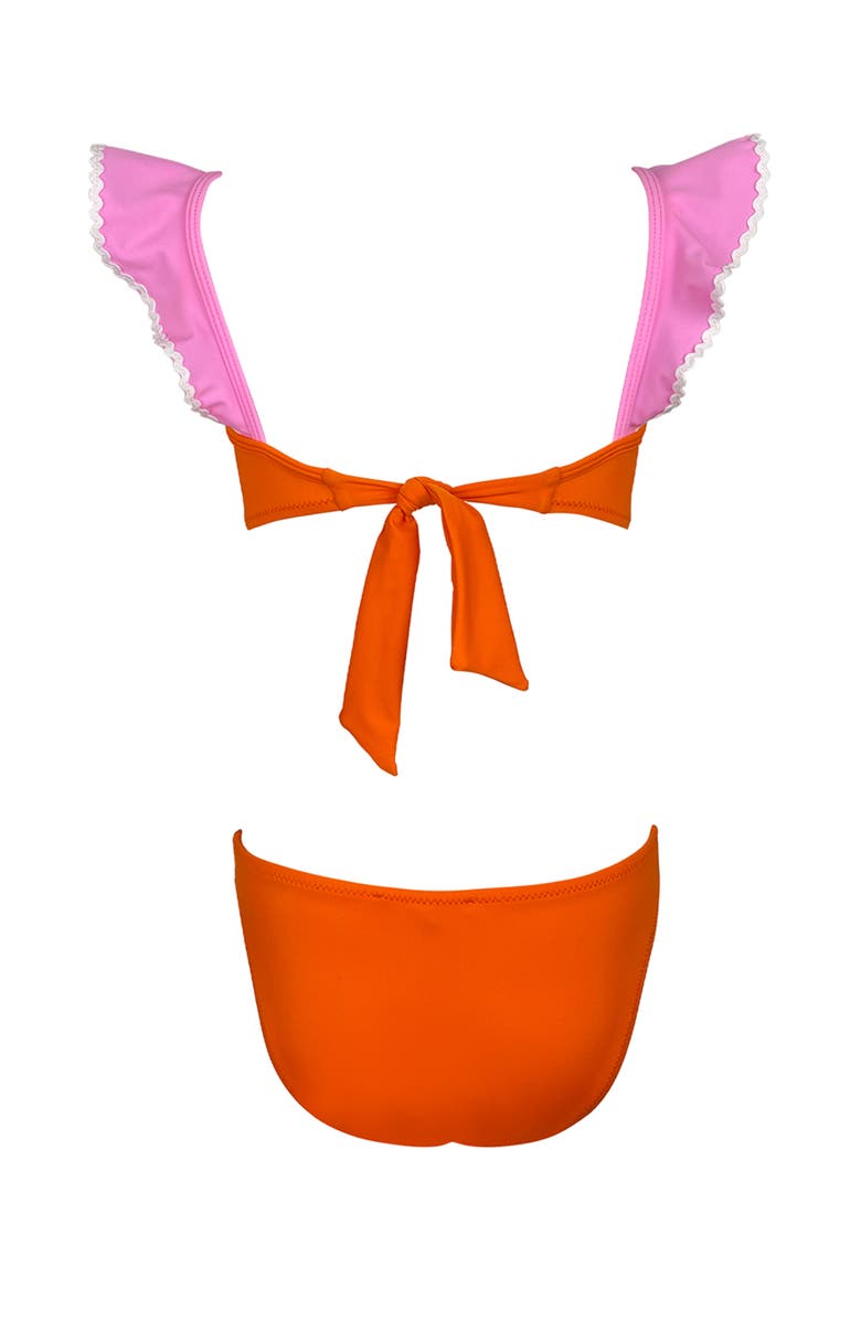 NESSI BYRD Bandeau Strap, Ruffle Ric-Rac Trim Two Piece Bikini, Little Kid-Big Kid, Alternate, color, Pink