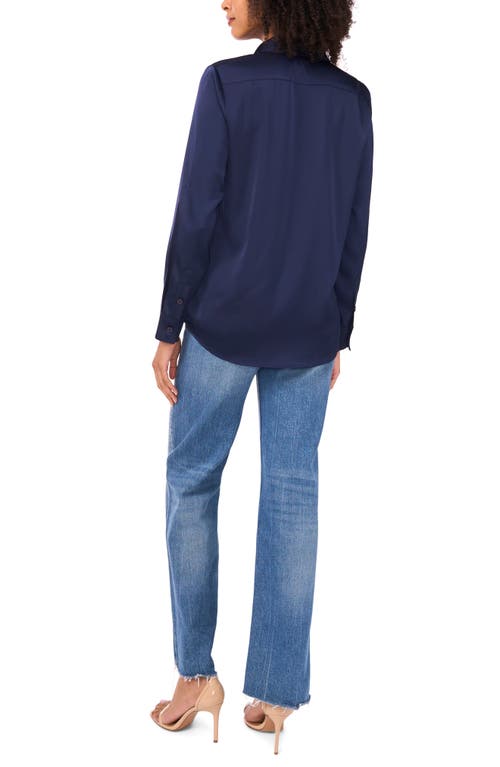 Vince Camuto Satin Long Sleeve Button-up Shirt In Blue