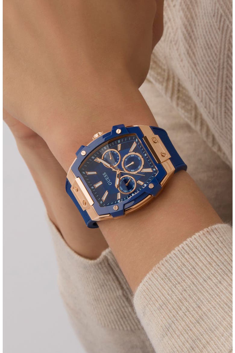 Multifunction Silicone Strap Watch, 44mm x 51mm, Alternate, color, BLUE