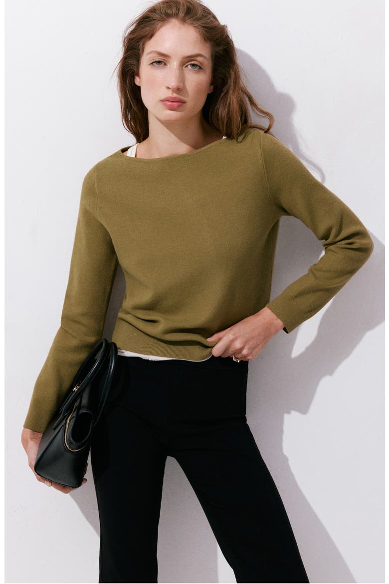 Boat Neck Sweater, Alternate, color, KHAKI GREEN