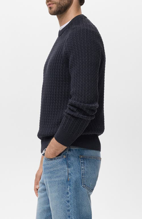 Mango Cabled Cotton Crewneck Sweater In Blue