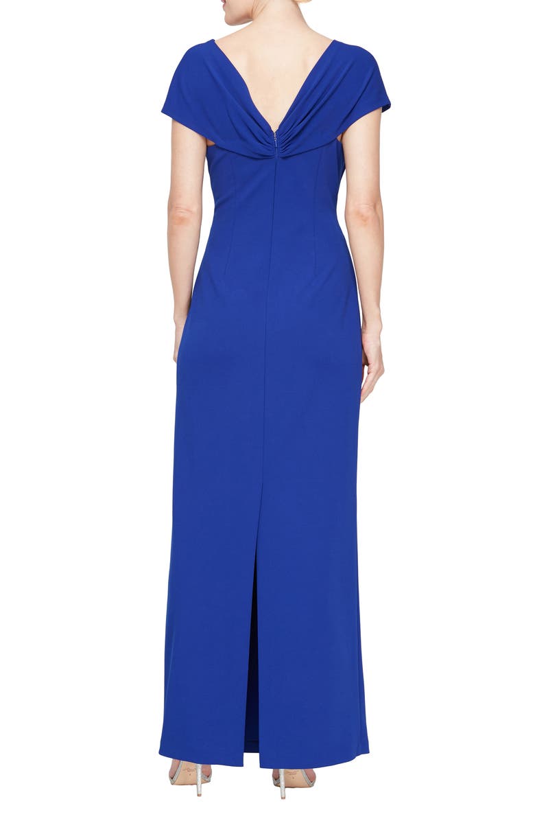 Alex Evenings Cap Sleeve Crepe Gown, Alternate, color, Royal