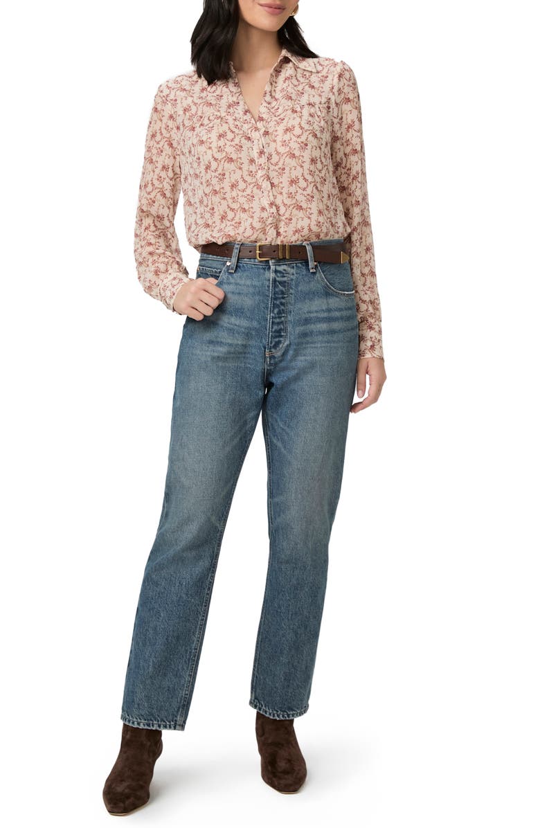 PAIGE Gardener Floral Silk Button-Up Shirt, Alternate, color, Cream/ Flagstone