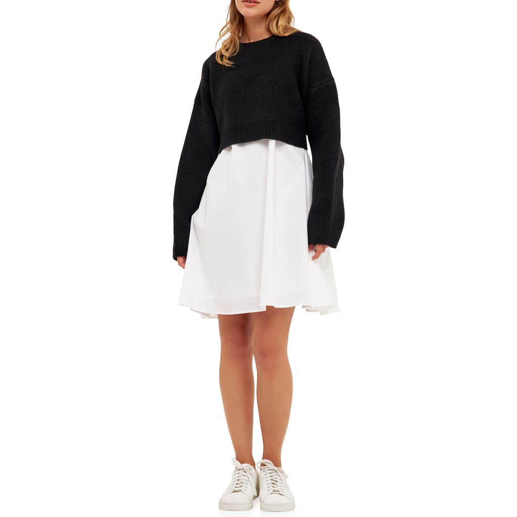 ENGLISH FACTORY ENGLISH FACTORY SWEATER WITH POPLIN MINIDRESS
