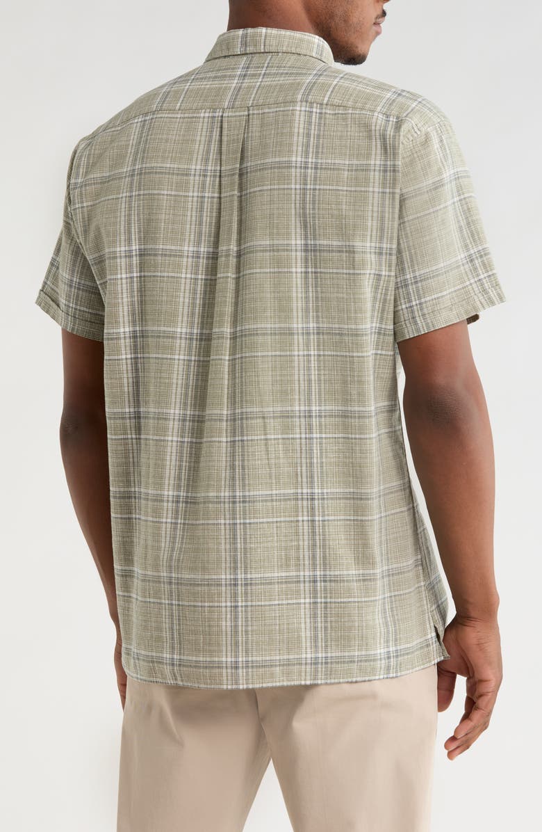 Barbour Coldingham Regular Fit Windowpane Short Sleeve Linen & Cotton Button-Up Shirt, Alternate, color, Light Moss