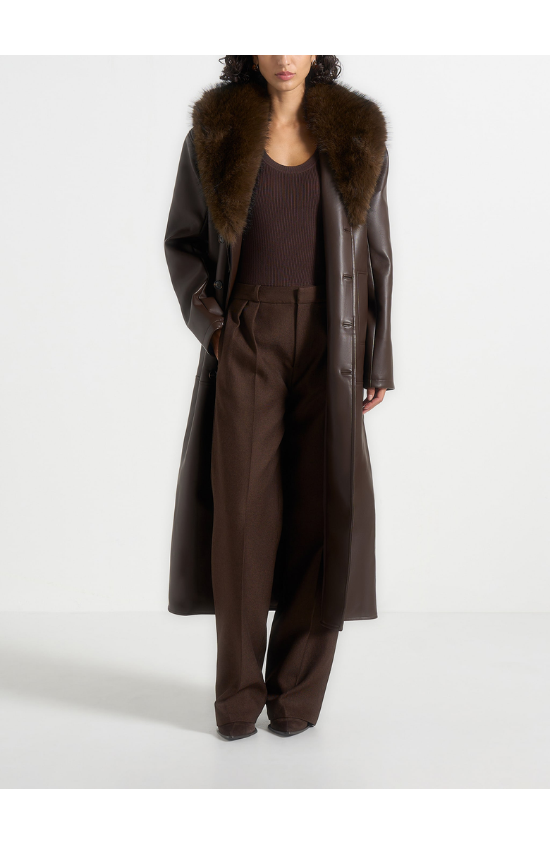 Manière De Voir Cenya Fur Collar Belted Leather Coat, Alternate, color, Brown
