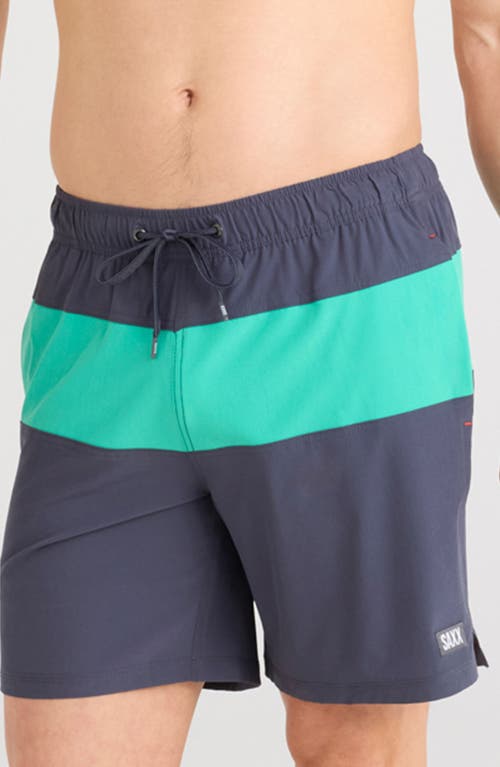 Saxx Oh Buoy 2n1 5-inch Volley Swim Trunks In India Ink/peacock