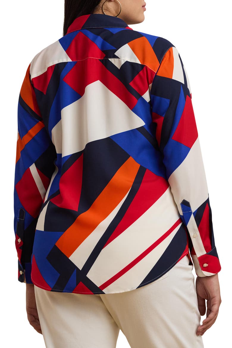 Print Crêpe de Chine Button-Up Shirt, Alternate, color, BLUE MULTI