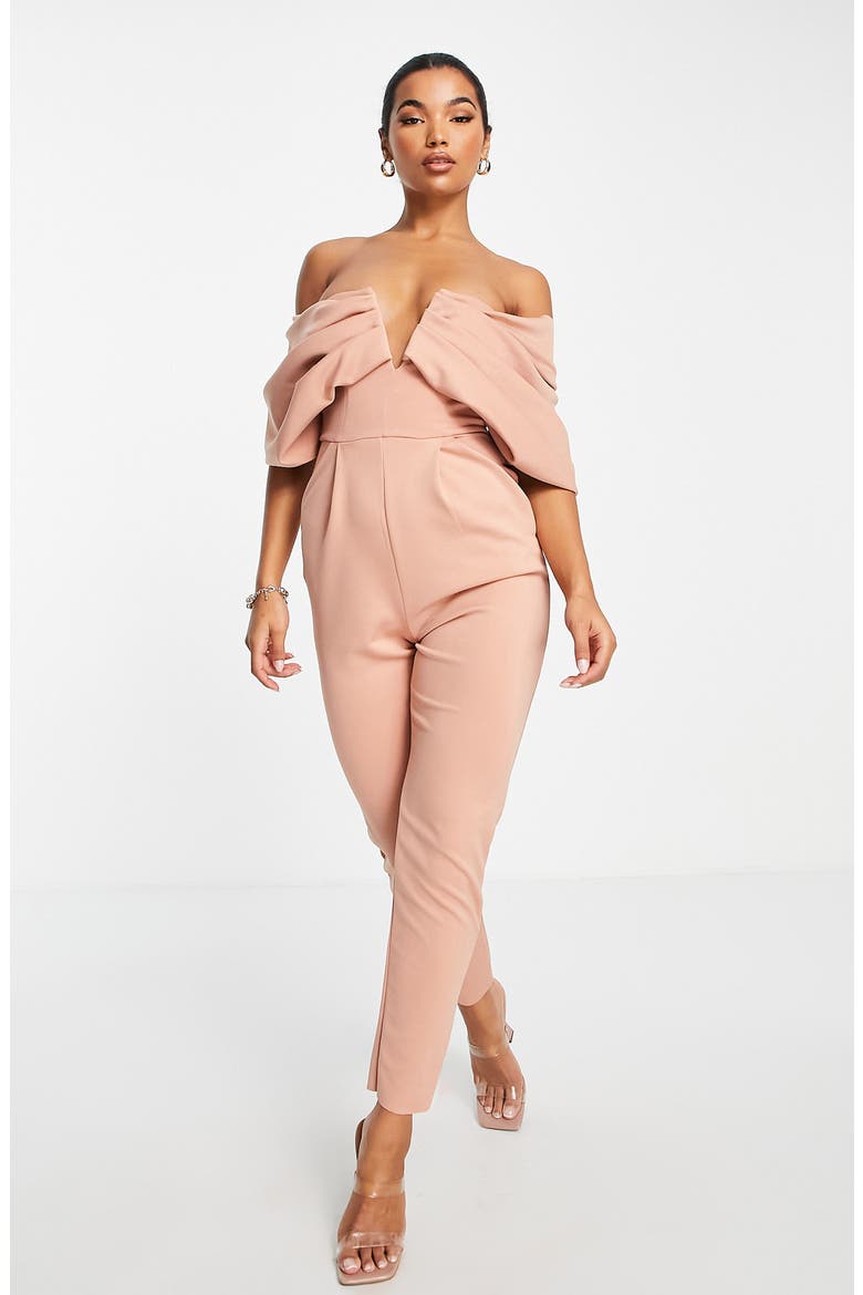 Off the Shoulder Jumpsuit, Alternate, color, LIGHT PINK