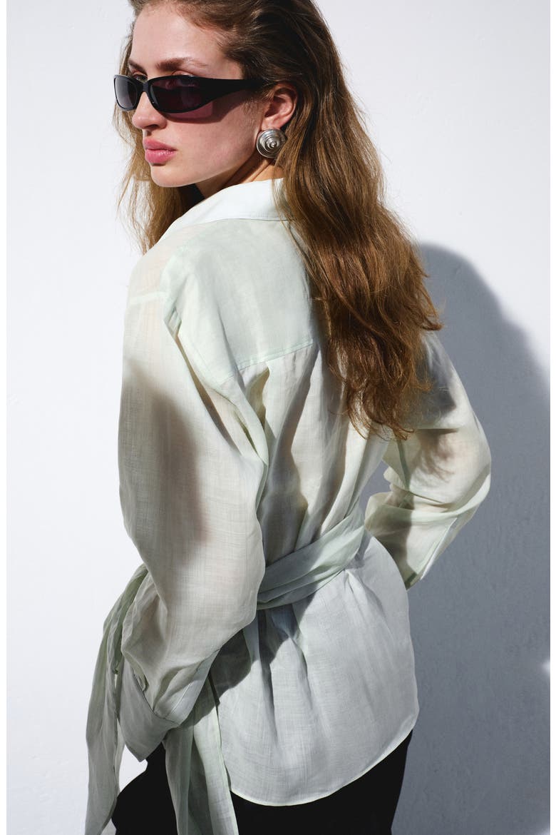 Faux Wrap Woven Shirt, Alternate, color, GREEN