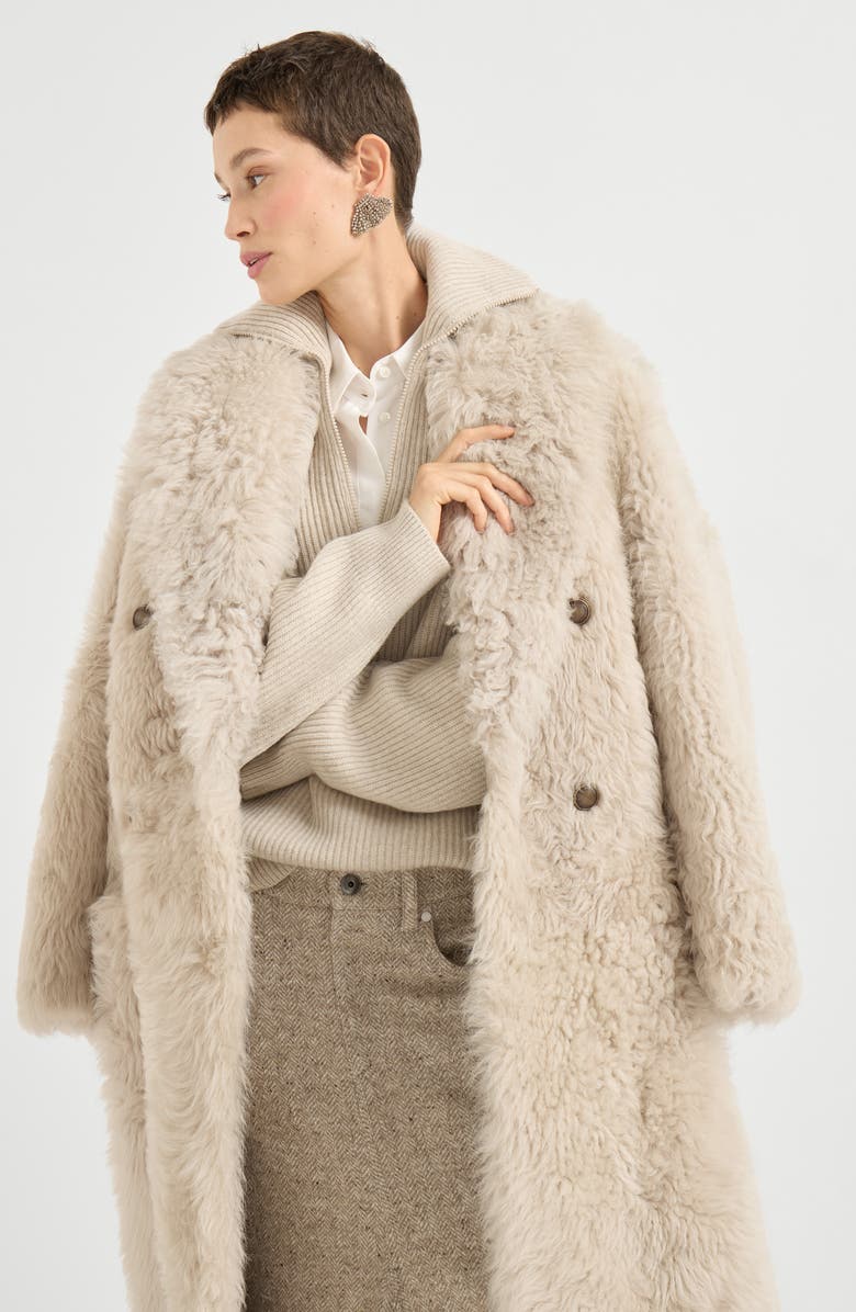 Brunello Cucinelli Soft shearling coat, Alternate, color, Beige