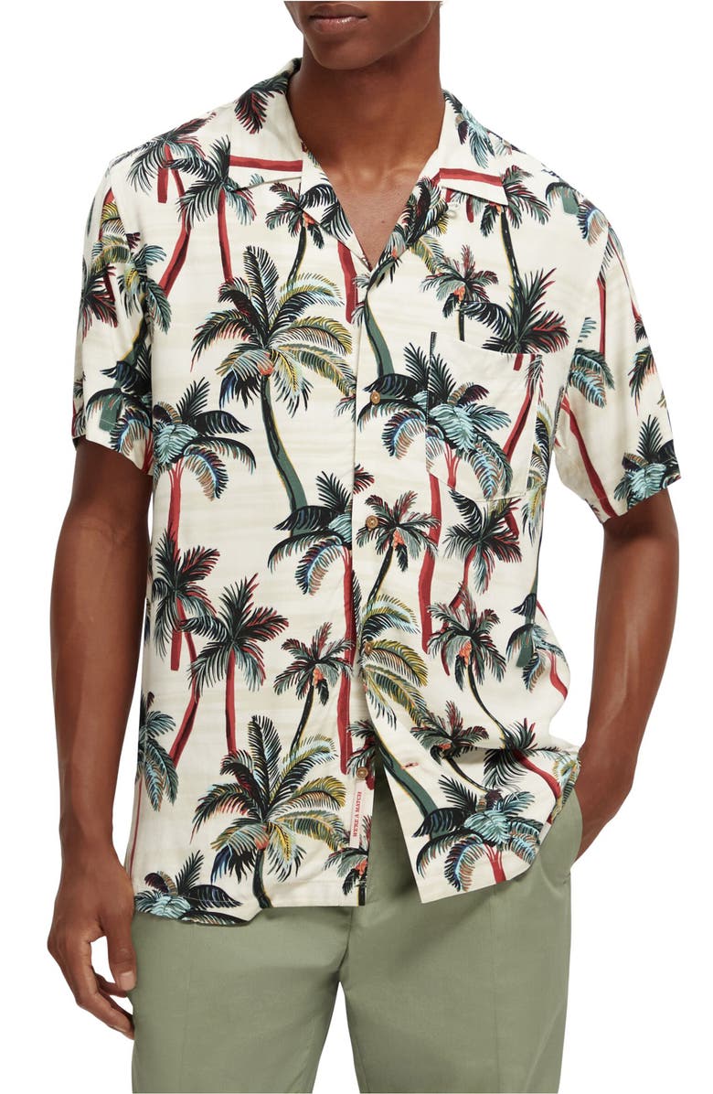 Scotch & Soda Trim Fit Short Sleeve Button-Up Camp Shirt, Main, color,