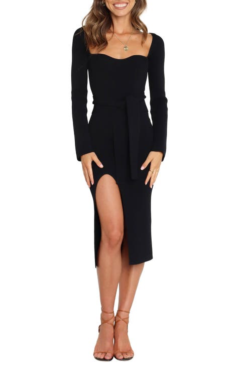 Aquerelle Sweetheart Neck Long Sleeve Sweater Dress