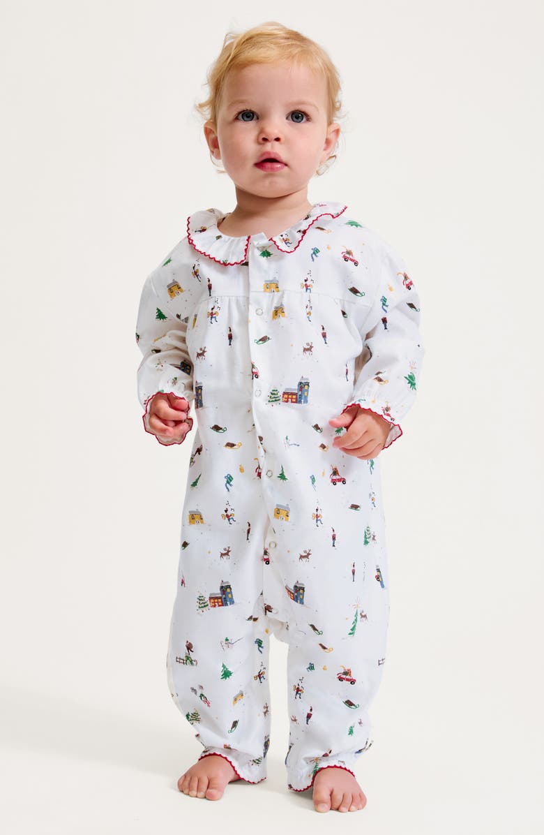 Petite Plume Madeline Holiday Town One-Piece Brushed Twill Pajamas, Alternate, color, White