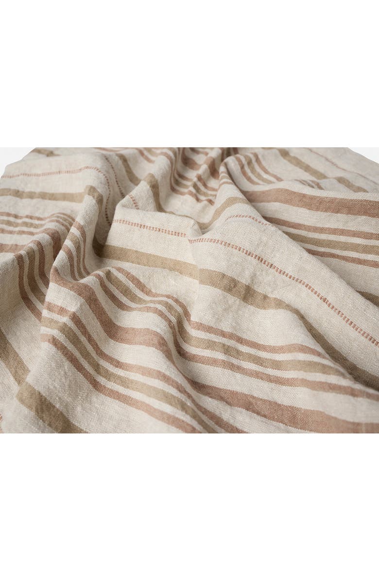 Coyuchi Organic Linen Throw Blanket, Alternate, color, Khaki/ Praline Stripe