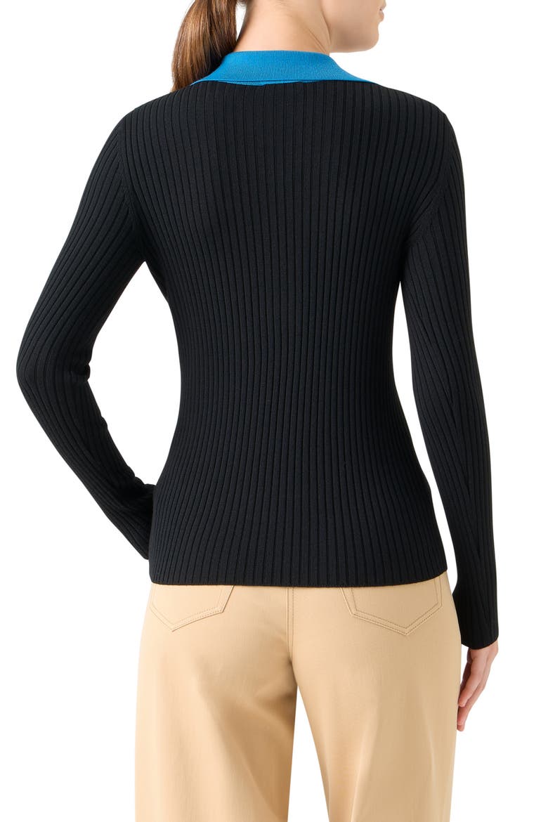Contrast Collar Virgin Wool Polo Sweater, Alternate, color, BLACK-MULTI