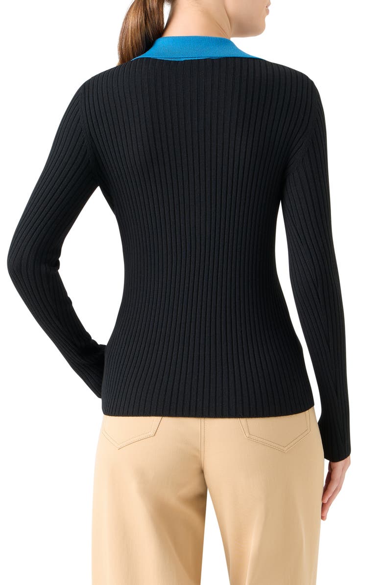 Akris punto Contrast Collar Virgin Wool Polo Sweater, Alternate, color, Black-Multi