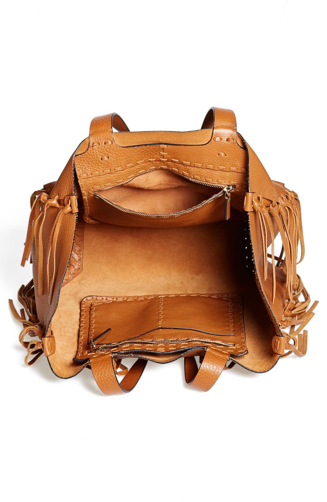 'Crockee' Fringed Leather Tote, Alternate, color, LIGHT CUIR
