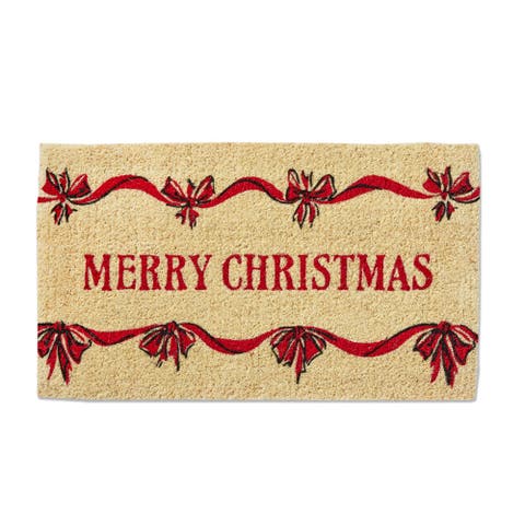 Merry Christmas Bows Coir Door Mat Natural Coir Doormat