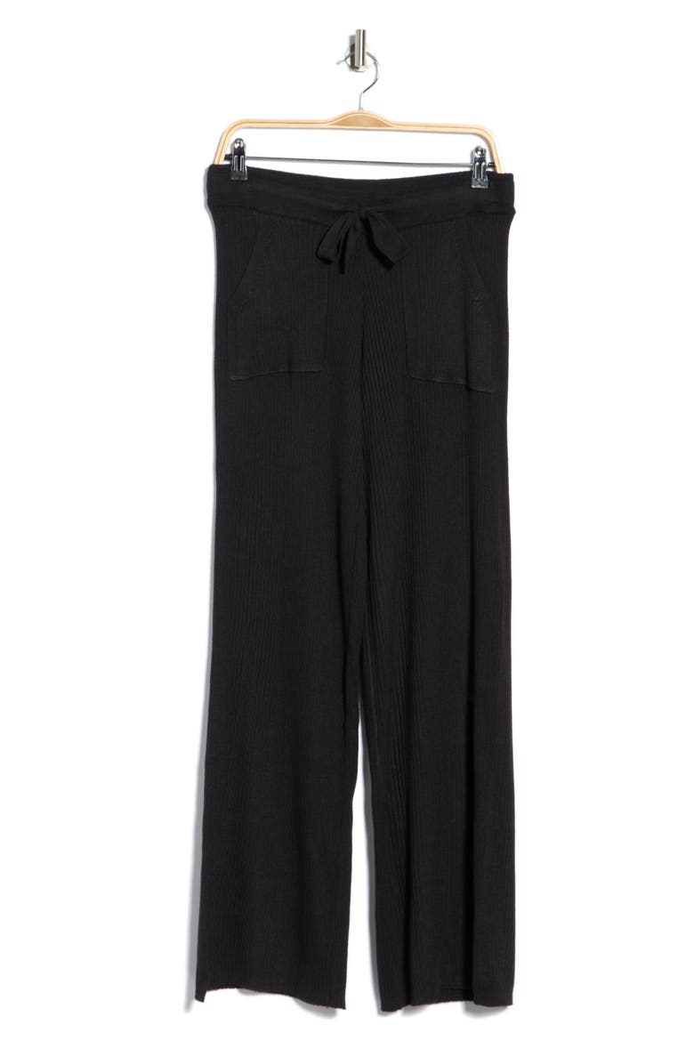Georgie Rib Knit Wide Leg Pants, Main, color, BLACK