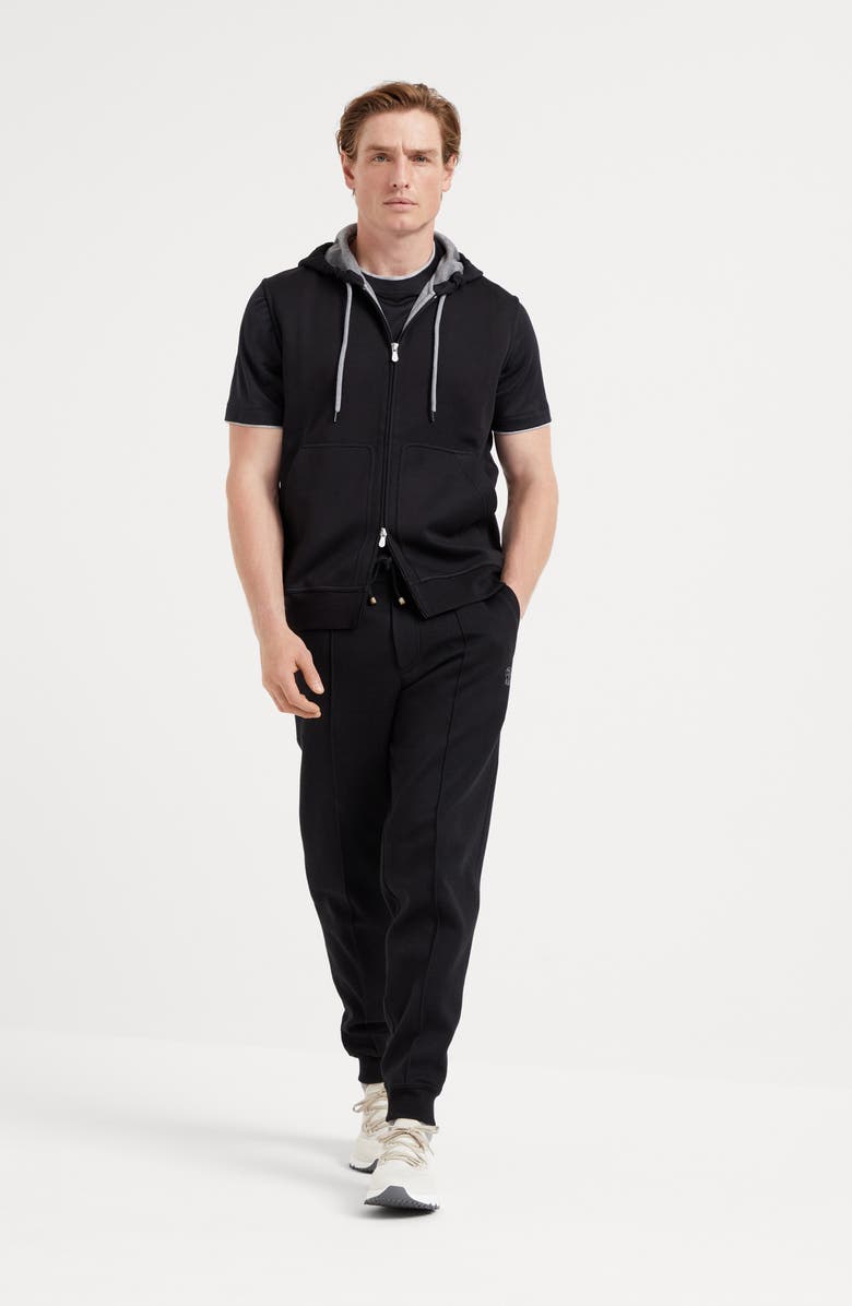 Brunello Cucinelli Cotton, cashmere and silk French terry double cloth sleeveless sweatshirt with zipper and hood, Alternate, color, 