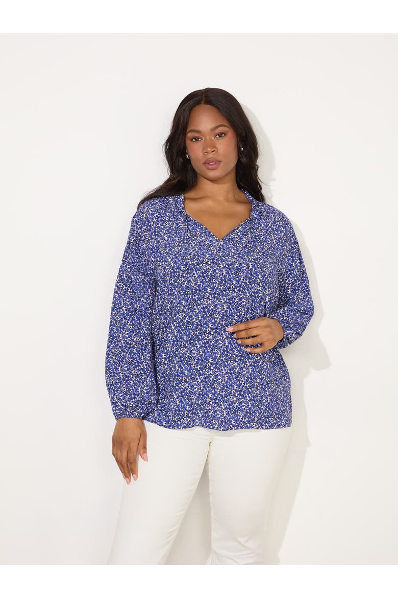Ditsy Shirred Raglan Sleeve Blouse, Main, color, Blue Print