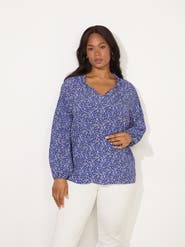 Live Unlimited Ditsy Shirred Raglan Sleeve Blouse