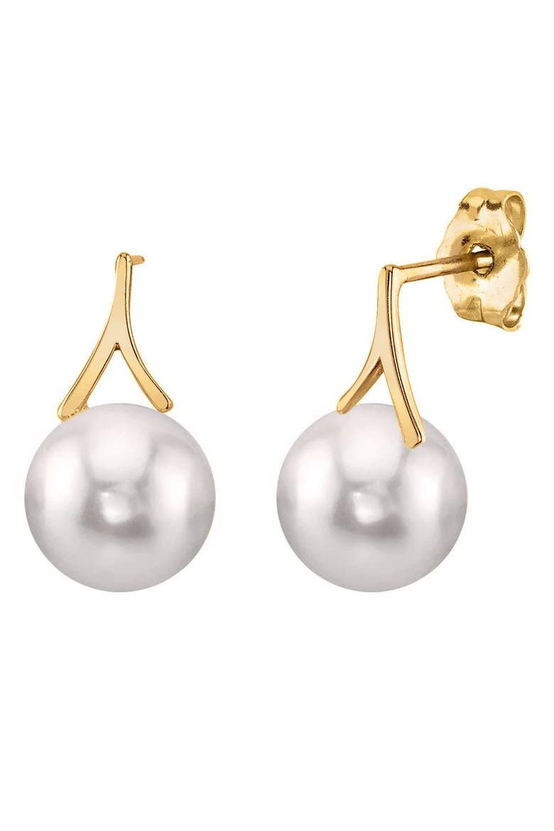Japanese Akoya Pearl Lindsey Earrings, Main, color, Yellow Gold