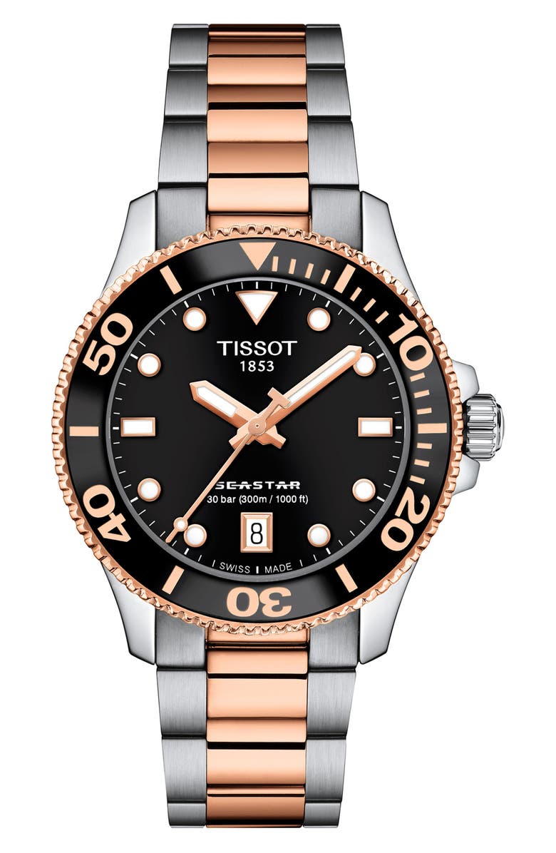Tissot Seastar 1000 Two-Tone Bracelet Watch, 36mm, Main, color, Black