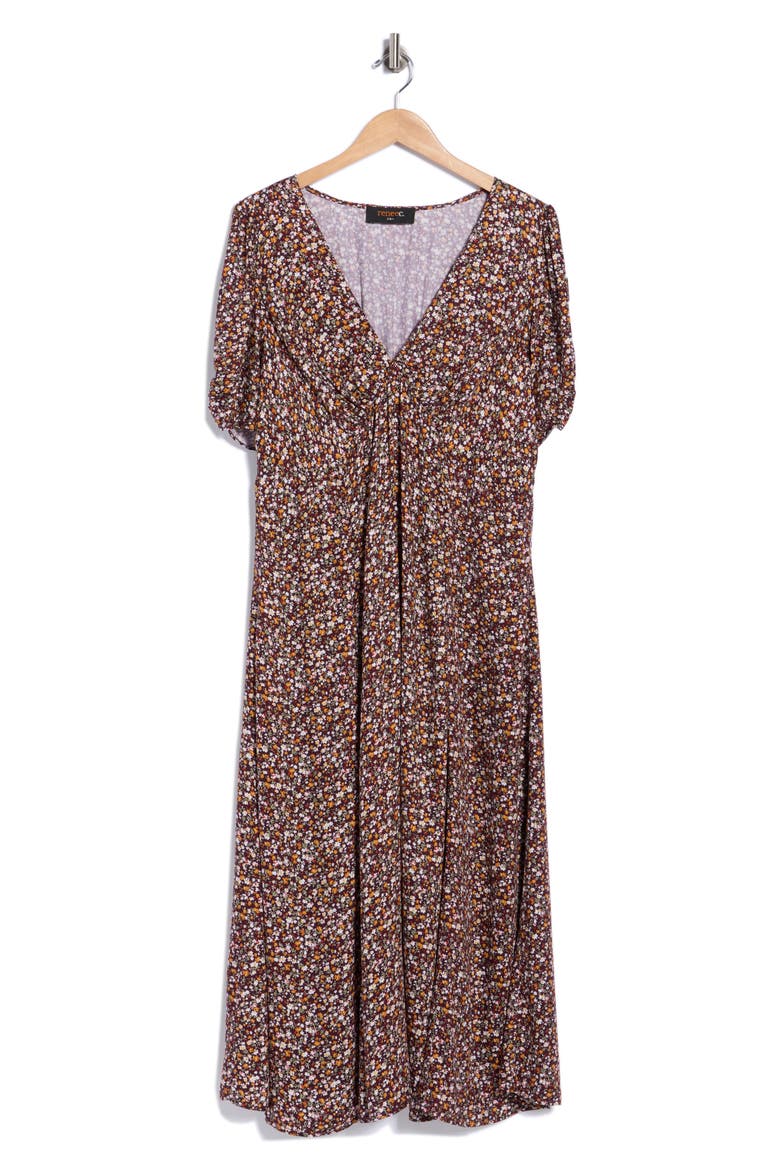 Floral V-Neck A-Line Dress, Main, color, EGGPLANT