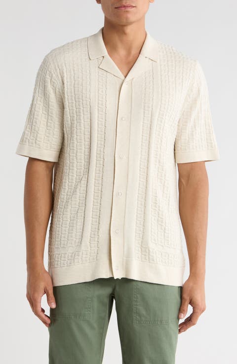 Camp Collar Short Sleeve Snap Front Sweater