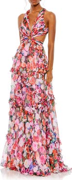 Mac Duggal Ruffled Cut Out Sleeveless Gown