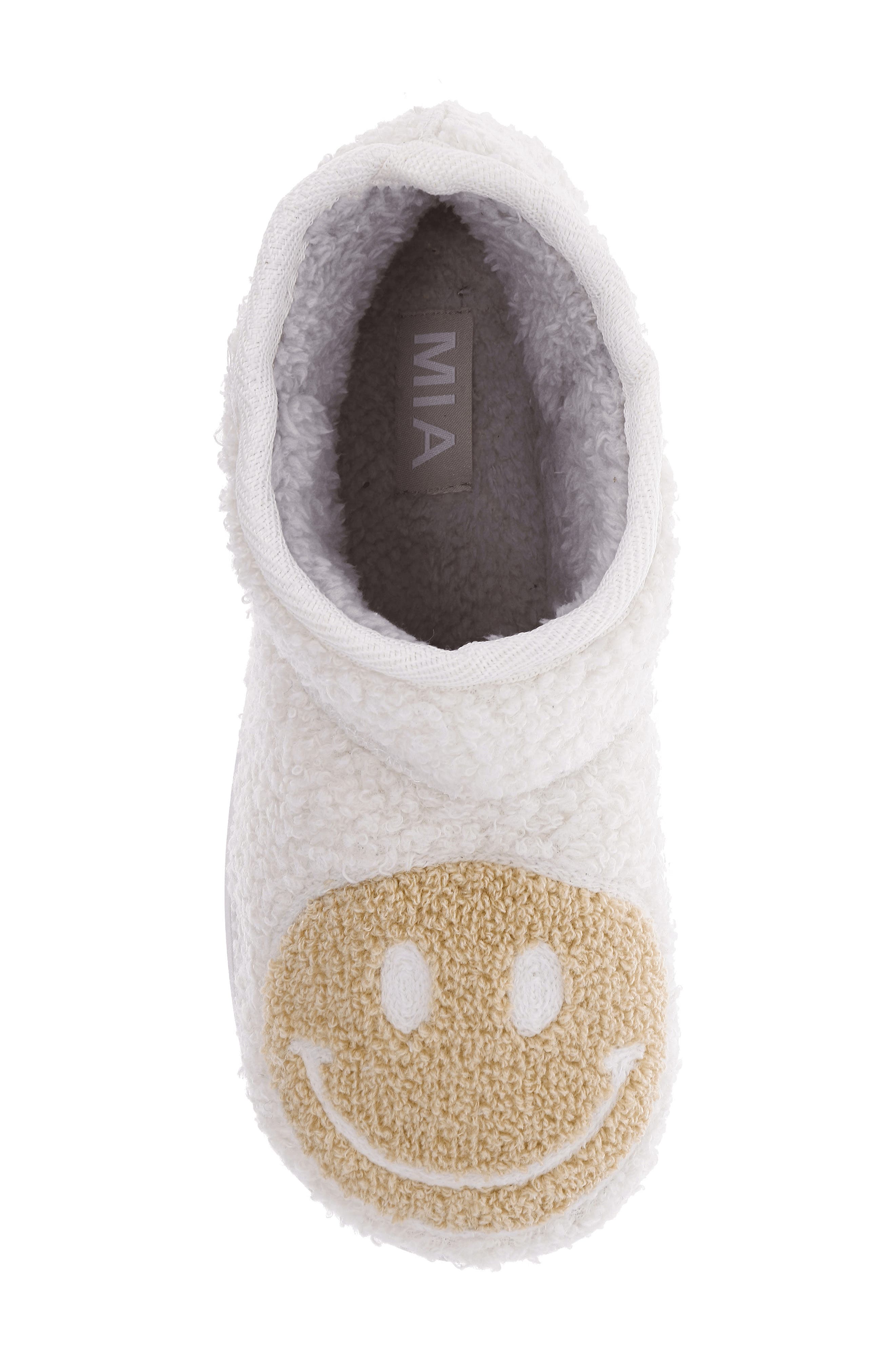 Chill Smiley Faux Shearling Bootie Slipper, Alternate, color, OATMEAL HAPPY FACE