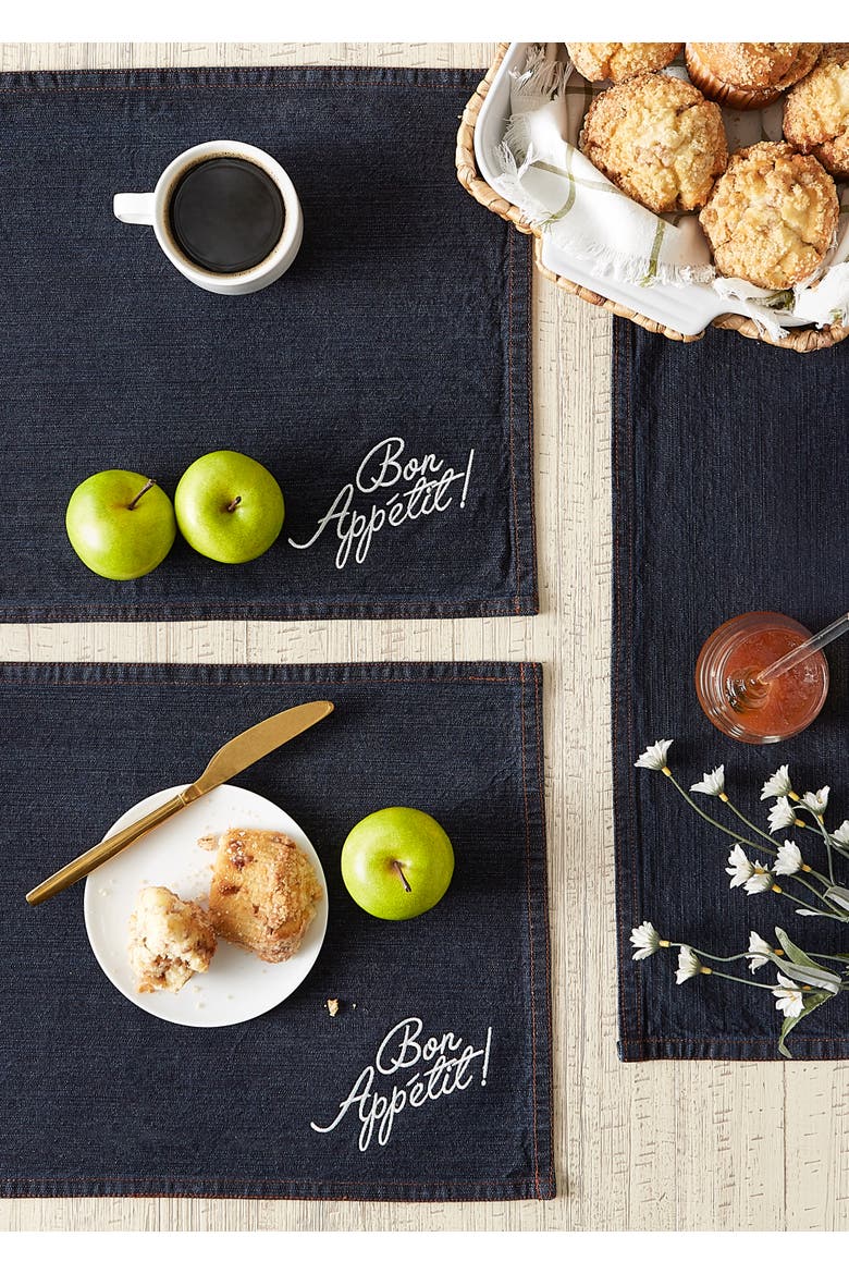 Bon Appetit Denim Embroidered Placemat Set/4, Alternate, color, Bon Appetit