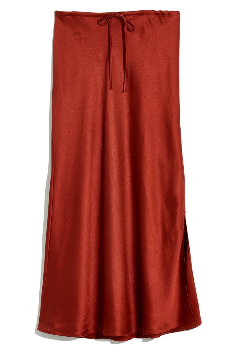 Drawstring Midi Slip Skirt, Alternate, color, DUSTY REDWOOD