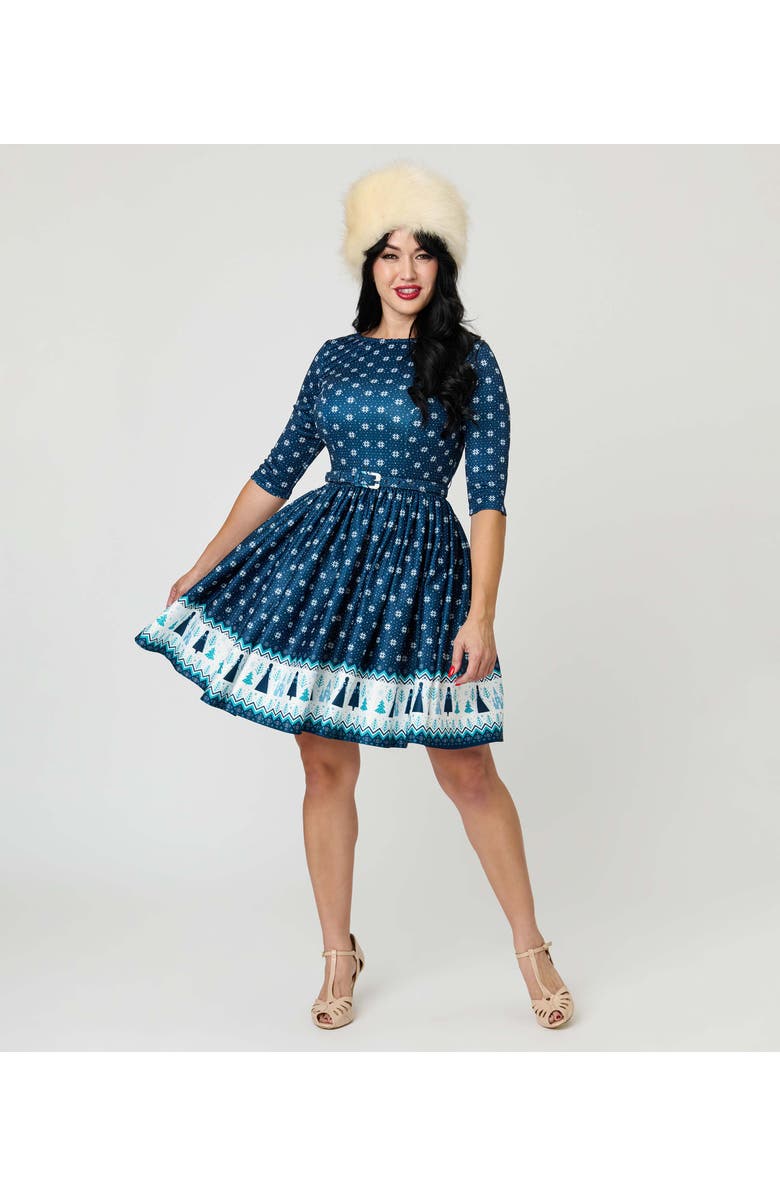 Unique Vintage Boat Neck Belted Stephanie Fit 
Flare Dress, Alternate, color, Blue