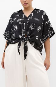 City Chic Resort Print Tie Front Top