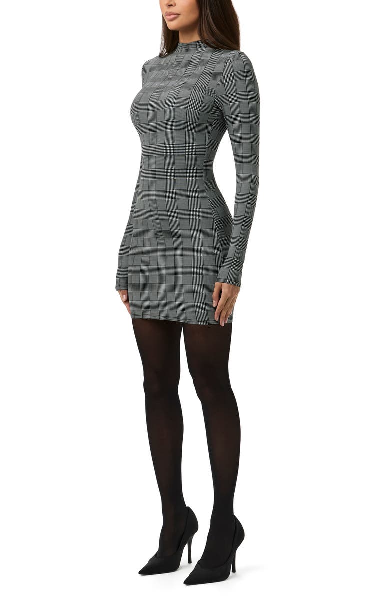 Naked Wardrobe Leopard Print Long Sleeve Body-Con Minidress, Alternate, color, Houndstooth Plaid