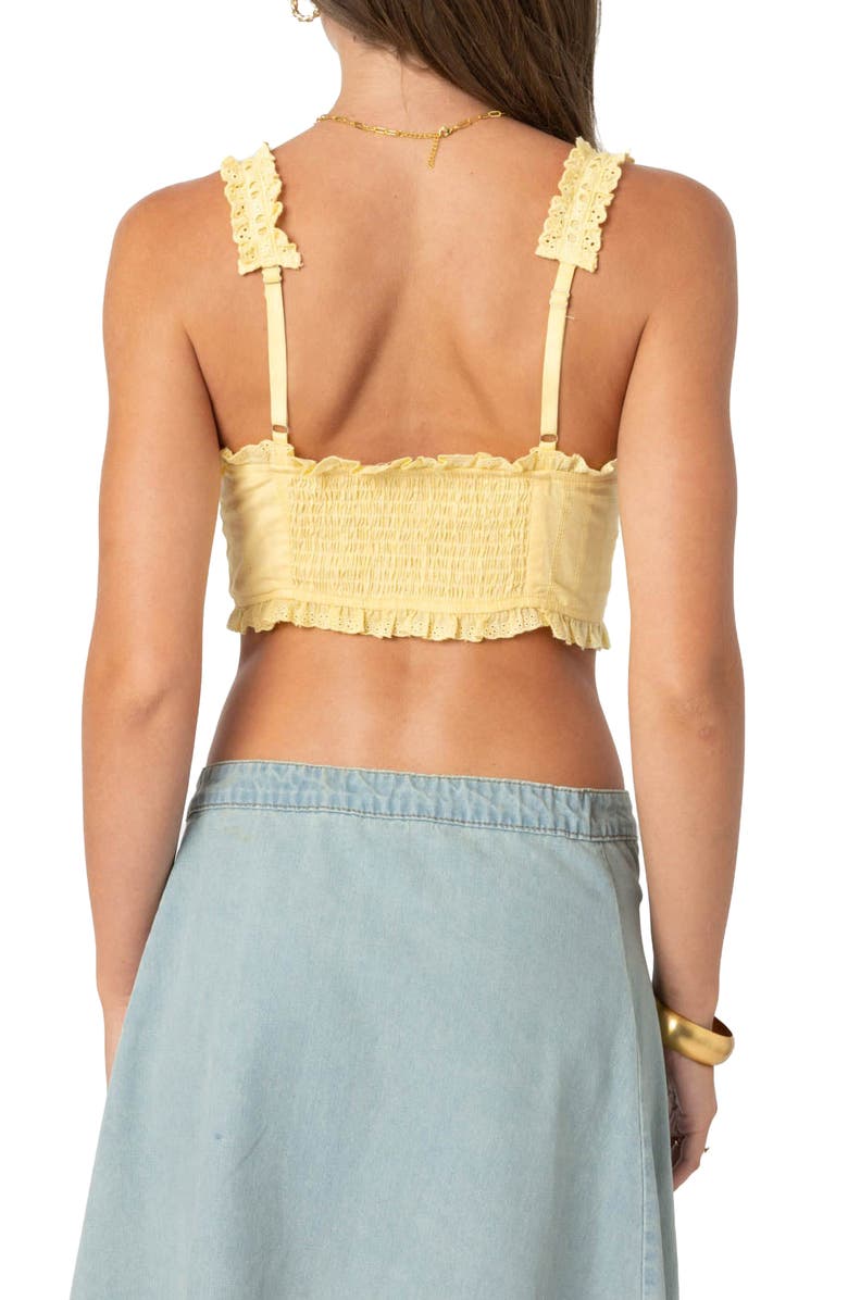 EDIKTED Eyelet Ruffle Crop Top, Alternate, color, Yellow