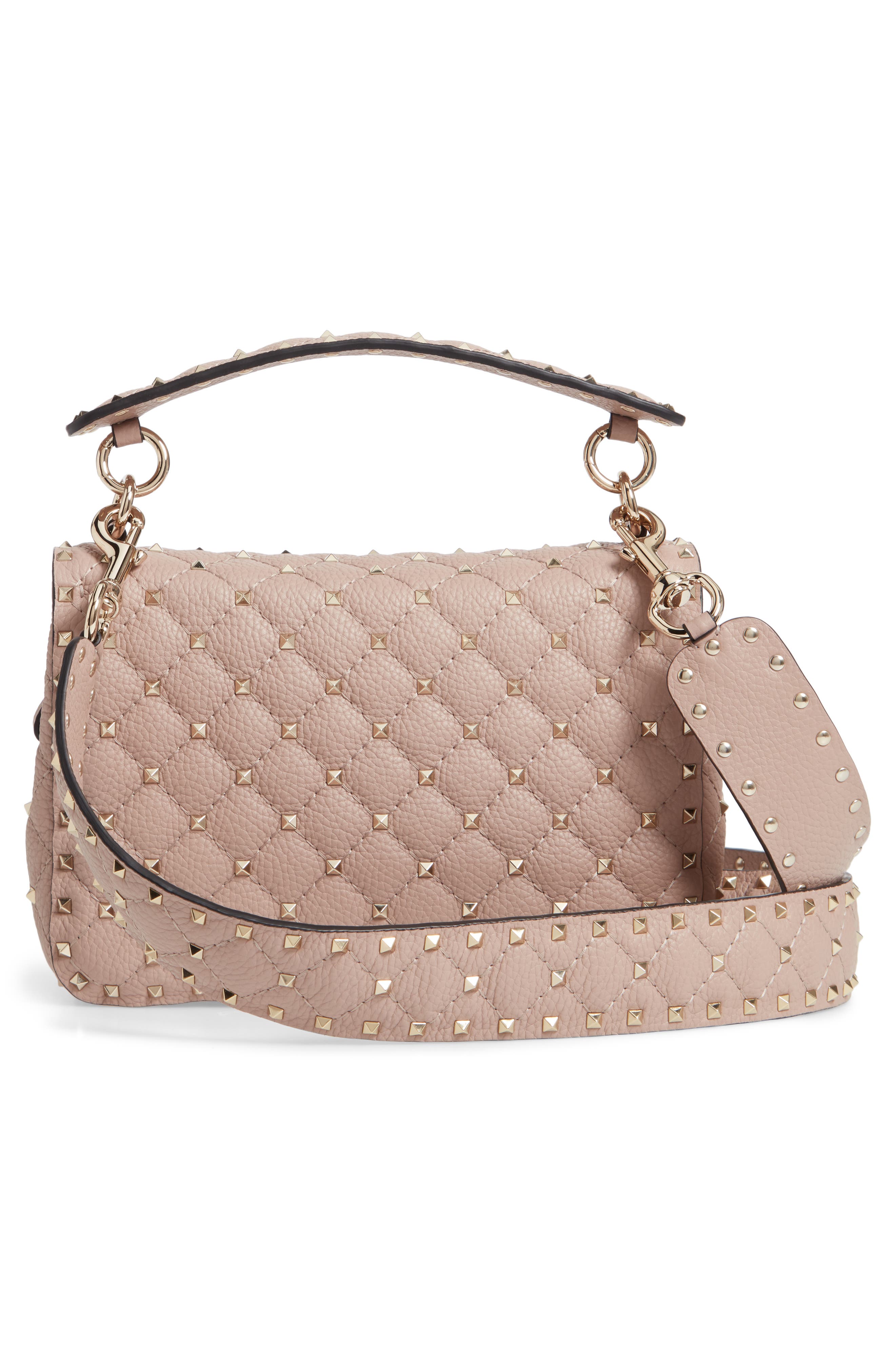 Valentino Garavani Spike Up Matelassé Calfskin Leather Shoulder Bag, Alternate, color, 