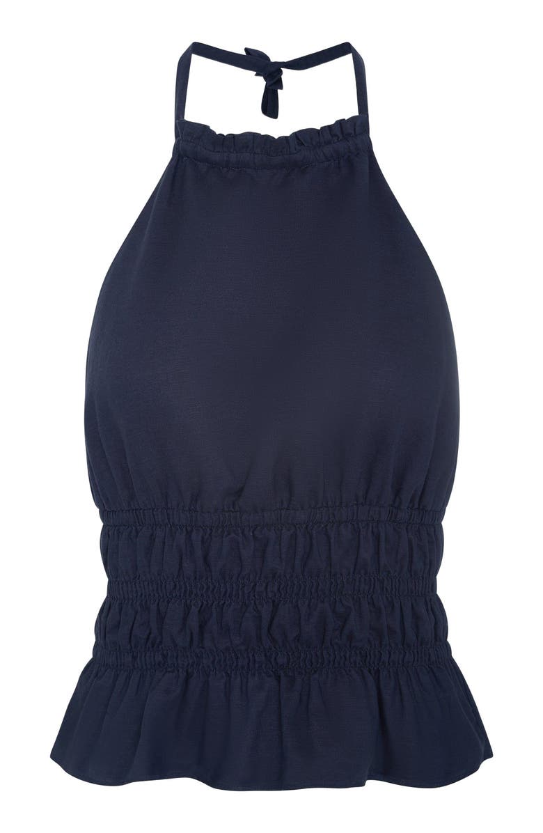 Onia Air Linen Smocked Halter Top, Alternate, color, Noir Navy