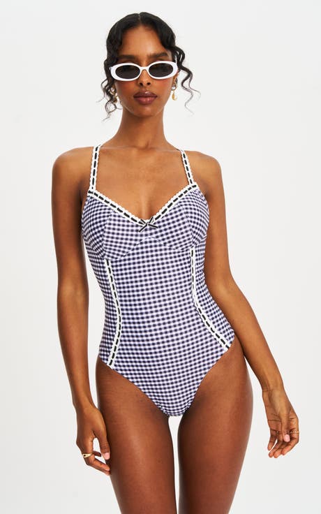 Gigi Gingham Lace Strap Backless Swimsuit