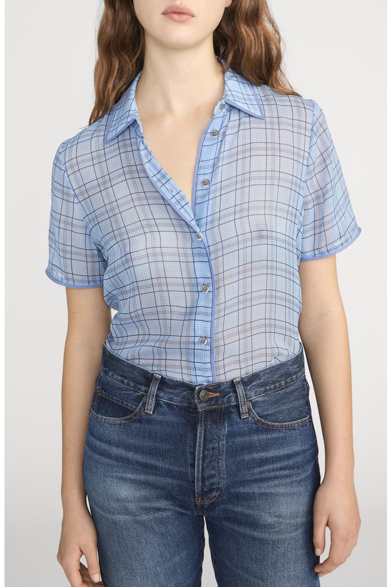The Essential Plaid Silk Button-Up Shirt, Main, color, SKY BLUE MULTI