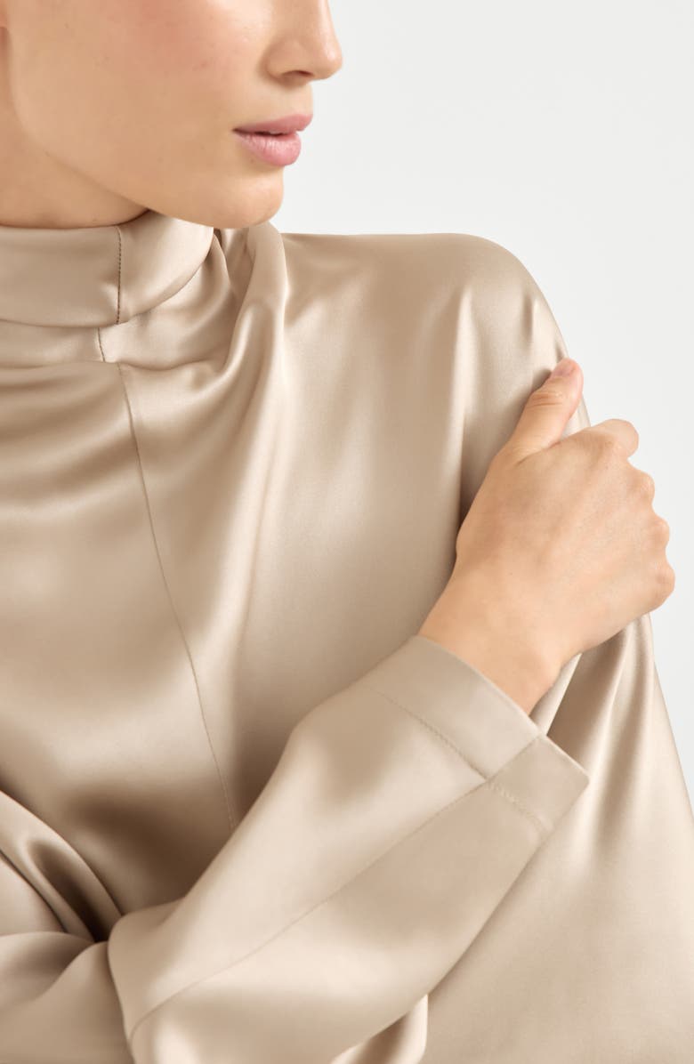 Brunello Cucinelli Double silk satin blouse, Alternate, color, Buff