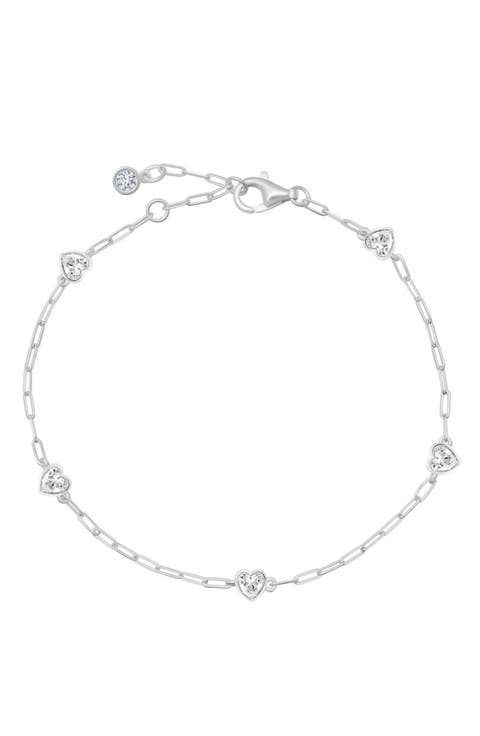 Valentine Cubic Zirconia Heart Station Bracelet