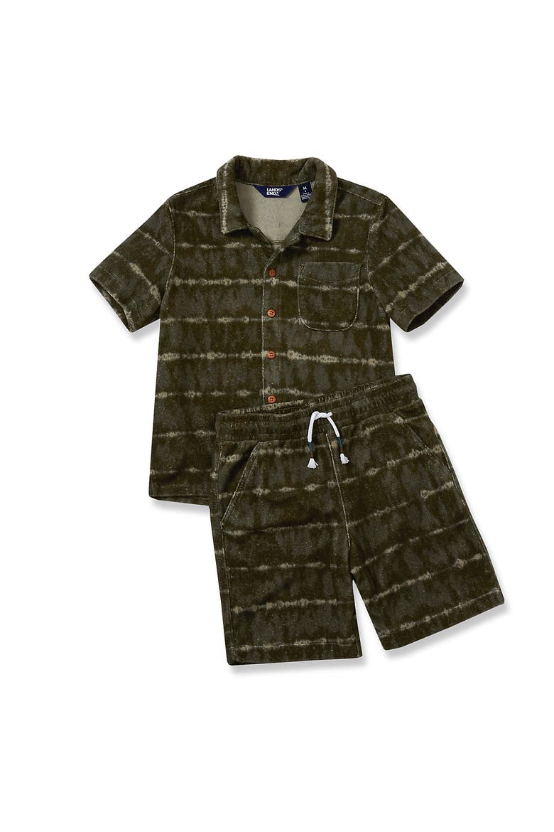 Boys Short Sleeve Terry Cover Up Set, Main, color, Olive Tie Dye