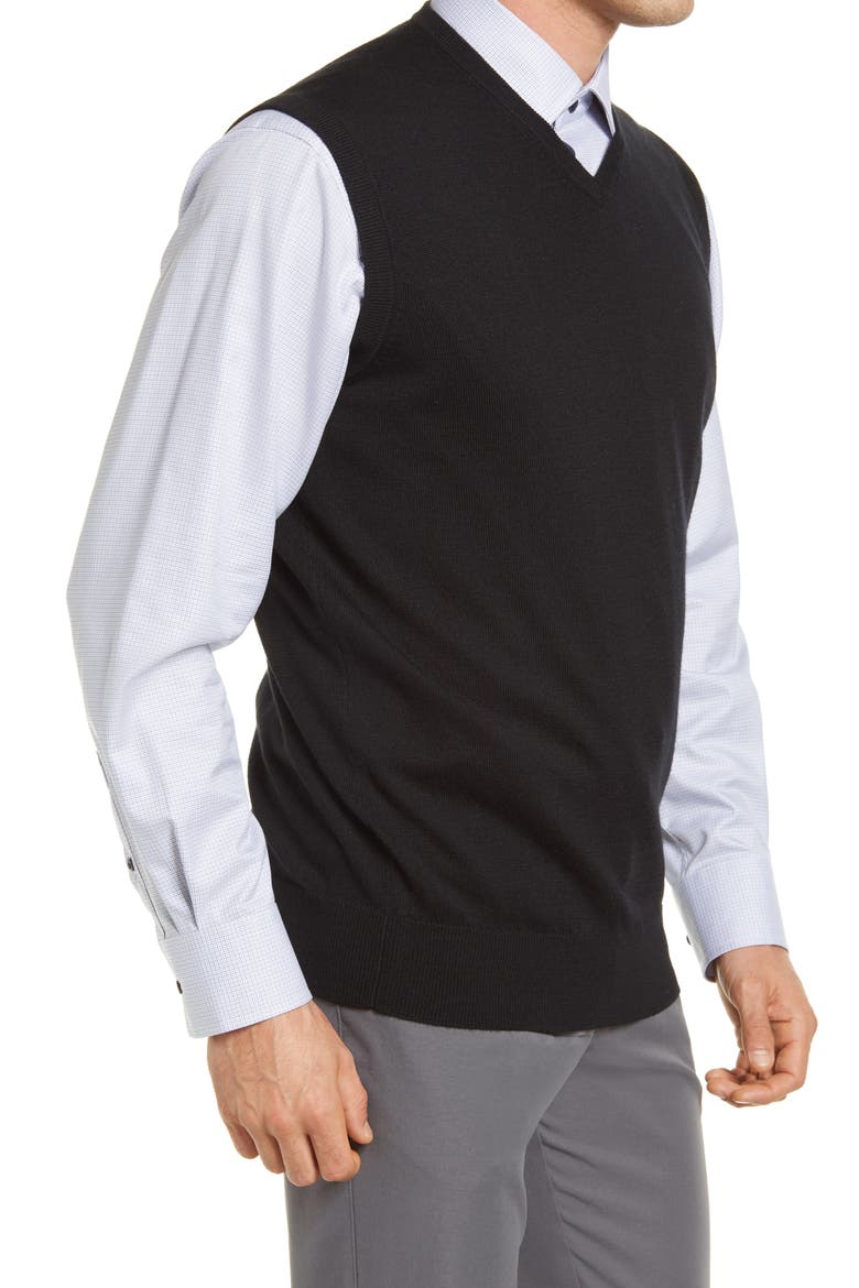 Crown Soft Merino Wool & Silk Sweater Vest, Alternate, color, BLACK