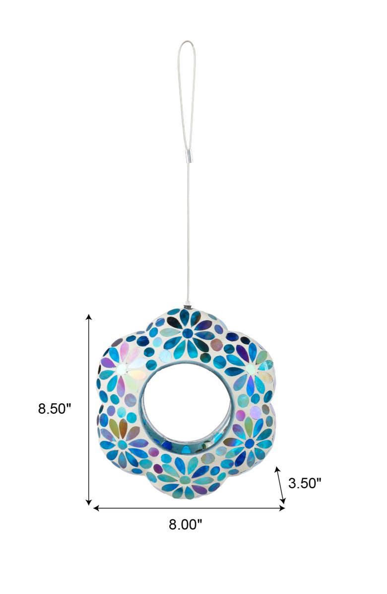 Glitzhome 8.5"D Glass Flower Shaped Hanging Mosaic Birdfeeder, Alternate, color, Blue