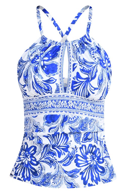 La Blanca Botanical Brocade Keyhole Tankini Top In Blue