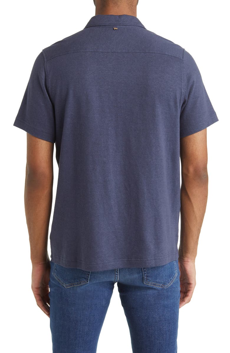 Billy Reid Hemp & Cotton Knit Short Sleeve Button-Up Shirt, Alternate, color, Navy
